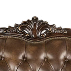 Canapé traditionnel de 90 po, capitonné, garniture cloutée, similicuir + polyester, capacité de 750 lb, 5 coussins décoratifs
