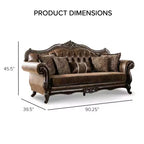 Canapé traditionnel de 90 po, capitonné, garniture cloutée, similicuir + polyester, capacité de 750 lb, 5 coussins décoratifs