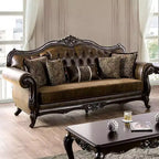 Canapé traditionnel de 90 po, capitonné, garniture cloutée, similicuir + polyester, capacité de 750 lb, 5 coussins décoratifs