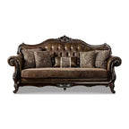 Canapé traditionnel de 90 po, capitonné, garniture cloutée, similicuir + polyester, capacité de 750 lb, 5 coussins décoratifs