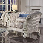 Fauteuil d'appoint traditionnel demi-lune 52", Tissu ivoire, Blanc cassé, Capitonnage, Clous décoratifs, Assise à ressorts ensachés, 2 oreillers
