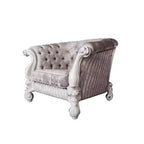 Fauteuil d'appoint traditionnel demi-lune 52", Tissu ivoire, Blanc cassé, Capitonnage, Clous décoratifs, Assise à ressorts ensachés, 2 oreillers