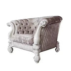 Fauteuil d'appoint traditionnel demi-lune 52", Tissu ivoire, Blanc cassé, Capitonnage, Clous décoratifs, Assise à ressorts ensachés, 2 oreillers