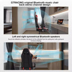 Fauteuil de jeu à dossier haut avec haut-parleurs Bluetooth, cuir PU, accoudoirs et soutien lombaire réglables, capacité de 136 kg, rouge