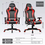 Fauteuil de jeu à dossier haut avec haut-parleurs Bluetooth, cuir PU, accoudoirs et soutien lombaire réglables, capacité de 136 kg, rouge