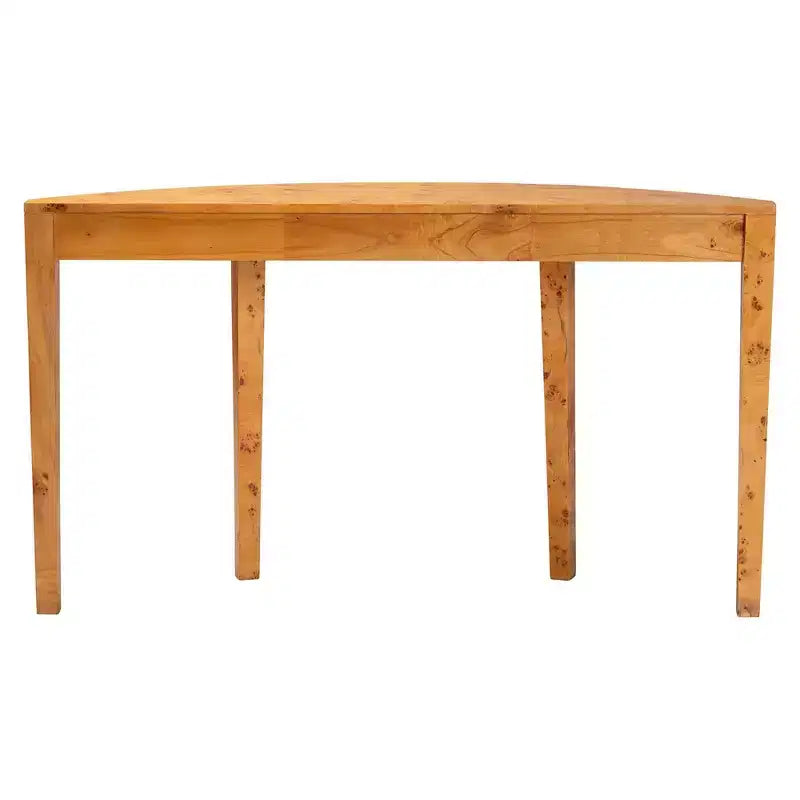Console demi-lune en bois de loupe véritable, loupe de mappa claire, pieds fuselés, entièrement assemblée, 152,4 cm (L) x 40,6 cm (P) x 86,6 cm (H)