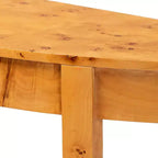 Console demi-lune en bois de loupe véritable, loupe de mappa claire, pieds fuselés, entièrement assemblée, 152,4 cm (L) x 40,6 cm (P) x 86,6 cm (H)