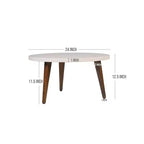 Table basse ronde 24", plateau MDF blanc cassé, pieds tripodes effilés en bois de manguier, capacité 20 kg, aucun assemblage requis