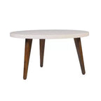 Table basse ronde 24", plateau MDF blanc cassé, pieds tripodes effilés en bois de manguier, capacité 20 kg, aucun assemblage requis