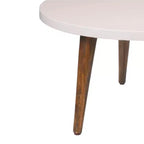 Table basse ronde 24", plateau MDF blanc cassé, pieds tripodes effilés en bois de manguier, capacité 20 kg, aucun assemblage requis