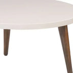 Table basse ronde 24", plateau MDF blanc cassé, pieds tripodes effilés en bois de manguier, capacité 20 kg, aucun assemblage requis