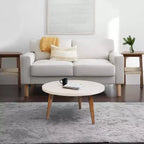 Table basse ronde 24", plateau MDF blanc cassé, pieds tripodes effilés en bois de manguier, capacité 20 kg, aucun assemblage requis