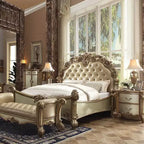 Lit Queen Size, Tête de lit capitonnée, Clous décoratifs, Similicuir, Cadre en bois et polyrésine, 73"H x 80"L x 96"P