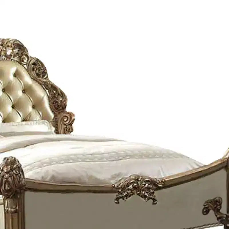 Lit Queen Size, Tête de lit capitonnée, Clous décoratifs, Similicuir, Cadre en bois et polyrésine, 73"H x 80"L x 96"P