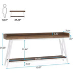 Console étroite à 2 niveaux de 70,87", plateau en bois avec déflecteurs, cadre en acier, capacité de 180 lb, patins de pieds réglables