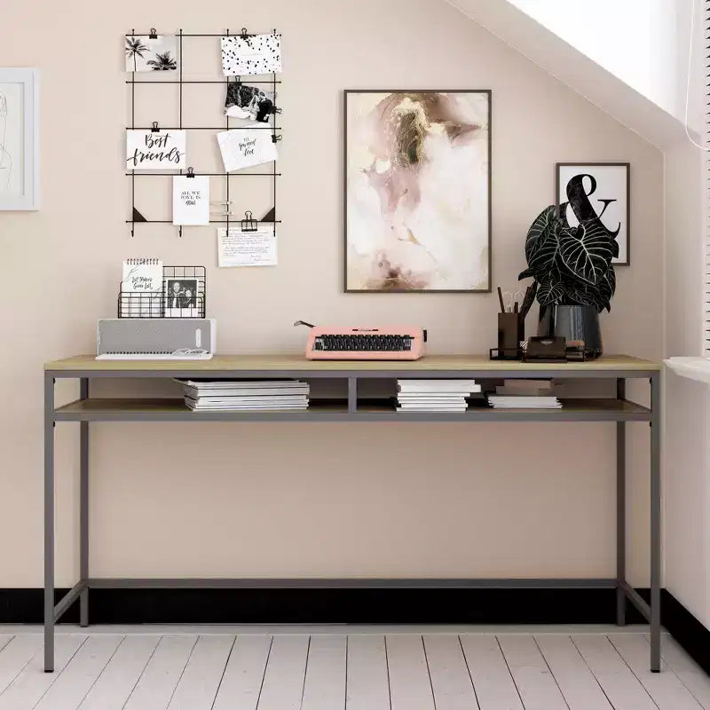 Bureau informatique industriel 152,4 cm, bois d'ingénierie + métal thermolaqué, étagère inférieure ouverte, 152,9 cm (L) x 51,1 cm (P) x 75,9 cm (H)