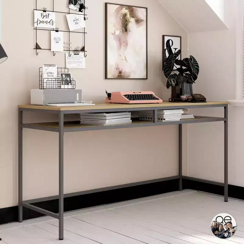 Bureau informatique industriel 152,4 cm, bois d'ingénierie + métal thermolaqué, étagère inférieure ouverte, 152,9 cm (L) x 51,1 cm (P) x 75,9 cm (H)