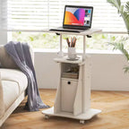 Pupitre mobile avec hauteur réglable de 68,5 à 114 cm, plateau inclinable, placard de rangement, 4 roulettes