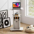 Pupitre mobile avec hauteur réglable de 68,5 à 114 cm, plateau inclinable, placard de rangement, 4 roulettes
