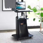 Pupitre mobile avec hauteur réglable de 68,5 à 114 cm, plateau inclinable, placard de rangement, 4 roulettes