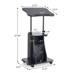 Pupitre mobile avec hauteur réglable de 68,5 à 114 cm, plateau inclinable, placard de rangement, 4 roulettes