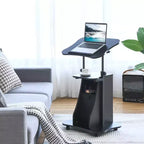 Pupitre mobile avec hauteur réglable de 68,5 à 114 cm, plateau inclinable, placard de rangement, 4 roulettes