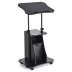 Pupitre mobile avec hauteur réglable de 68,5 à 114 cm, plateau inclinable, placard de rangement, 4 roulettes