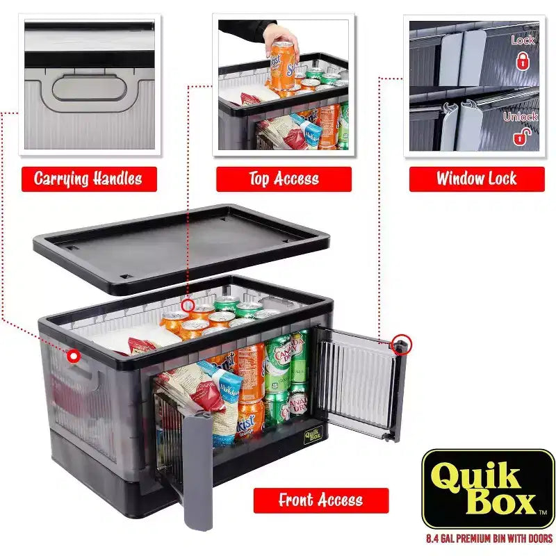 Bac de rangement pliable avec portes de 31,8 L, empilable, à roulettes, organiseur pliable en plastique, 49,5 cm (H) x 30,5 cm (L)