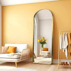 Miroir pleine longueur à cadre métallique arqué, verre trempé, à fixer au mur ou à poser, 180 cm H x 81 cm L
