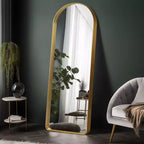Miroir pleine longueur à cadre métallique arqué, verre trempé, à fixer au mur ou à poser, 180 cm H x 81 cm L
