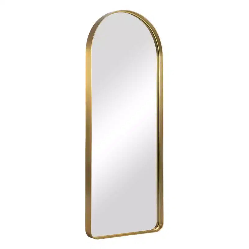 Miroir pleine longueur à cadre métallique arqué, verre trempé, à fixer au mur ou à poser, 180 cm H x 81 cm L