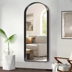 Miroir pleine longueur à cadre métallique arqué, verre trempé, à fixer au mur ou à poser, 180 cm H x 81 cm L