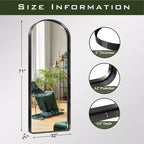 Miroir pleine longueur à cadre métallique arqué, verre trempé, à fixer au mur ou à poser, 180 cm H x 81 cm L