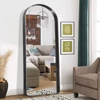 Miroir pleine longueur à cadre métallique arqué, verre trempé, à fixer au mur ou à poser, 180 cm H x 81 cm L