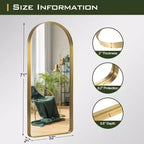 Miroir pleine longueur à cadre métallique arqué, verre trempé, à fixer au mur ou à poser, 180 cm H x 81 cm L