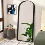 Miroir pleine longueur à cadre métallique arqué, verre trempé, à fixer au mur ou à poser, 180 cm H x 81 cm L