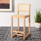 Tabouret de comptoir en rotin avec structure en bois de hêtre, dossier bas sans accoudoirs, repose-pieds, capacité de 125 kg