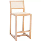 Tabouret de comptoir en rotin avec structure en bois de hêtre, dossier bas sans accoudoirs, repose-pieds, capacité de 125 kg