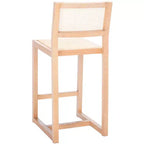 Tabouret de comptoir en rotin avec structure en bois de hêtre, dossier bas sans accoudoirs, repose-pieds, capacité de 125 kg