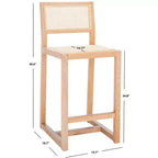 Tabouret de comptoir en rotin avec structure en bois de hêtre, dossier bas sans accoudoirs, repose-pieds, capacité de 125 kg