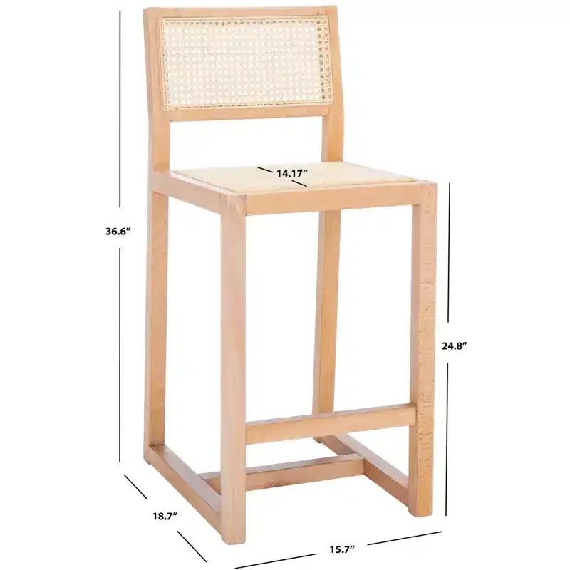 Tabouret de comptoir en rotin avec structure en bois de hêtre, dossier bas sans accoudoirs, repose-pieds, capacité de 125 kg