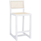 Tabouret de comptoir en rotin avec structure en bois de hêtre, dossier bas sans accoudoirs, repose-pieds, capacité de 125 kg