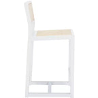Tabouret de comptoir en rotin avec structure en bois de hêtre, dossier bas sans accoudoirs, repose-pieds, capacité de 125 kg