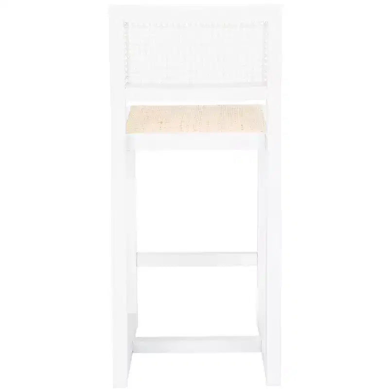 Tabouret de comptoir en rotin avec structure en bois de hêtre, dossier bas sans accoudoirs, repose-pieds, capacité de 125 kg