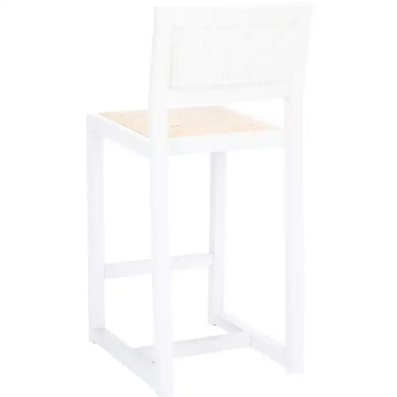 Tabouret de comptoir en rotin avec structure en bois de hêtre, dossier bas sans accoudoirs, repose-pieds, capacité de 125 kg
