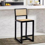 Tabouret de comptoir en rotin avec structure en bois de hêtre, dossier bas sans accoudoirs, repose-pieds, capacité de 125 kg