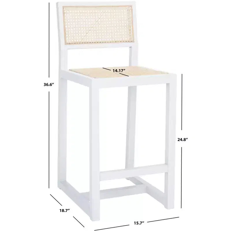 Tabouret de comptoir en rotin avec structure en bois de hêtre, dossier bas sans accoudoirs, repose-pieds, capacité de 125 kg