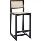 Tabouret de comptoir en rotin avec structure en bois de hêtre, dossier bas sans accoudoirs, repose-pieds, capacité de 125 kg