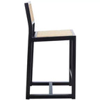 Tabouret de comptoir en rotin avec structure en bois de hêtre, dossier bas sans accoudoirs, repose-pieds, capacité de 125 kg