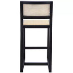Tabouret de comptoir en rotin avec structure en bois de hêtre, dossier bas sans accoudoirs, repose-pieds, capacité de 125 kg
